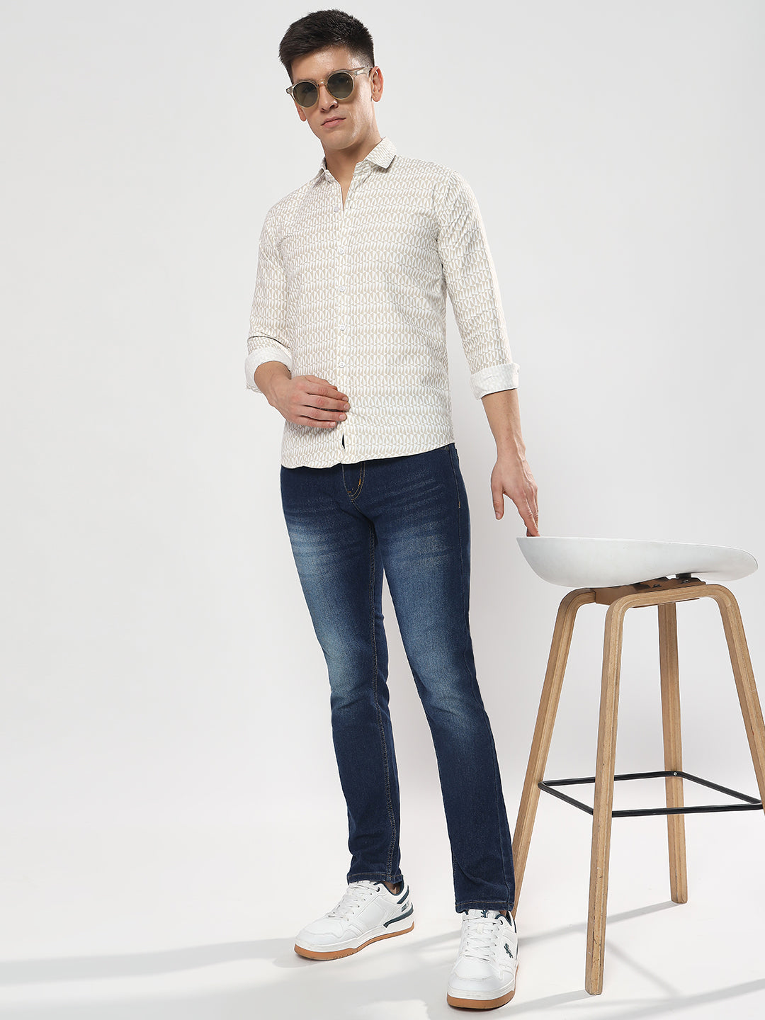 SEMI FORMAL BEIGE AND WHITE SHIRT-YF-D02