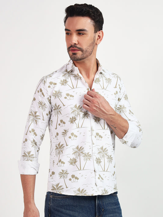 WHITE SHIRT WITH SAND COLOR TREE PRINT