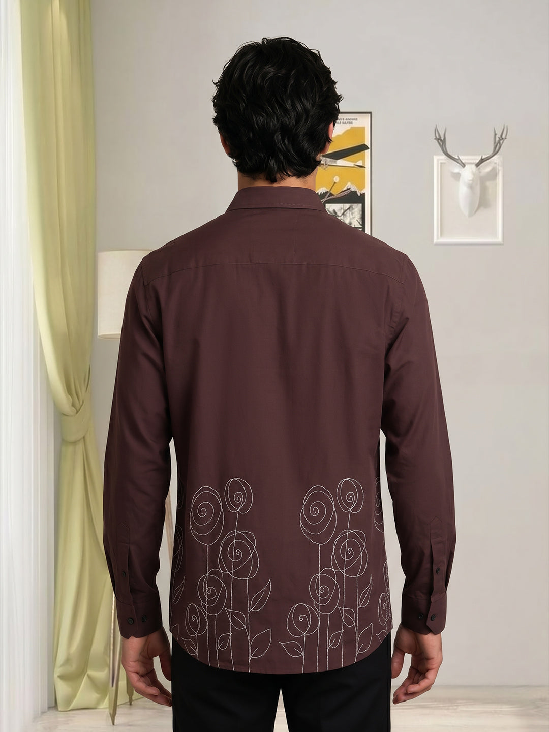 Men’s Stylish Brown Embroidered Casual Shirt