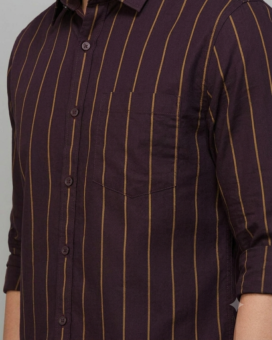 Men’s Stylish Dark Brown Striped Casual Shirt
