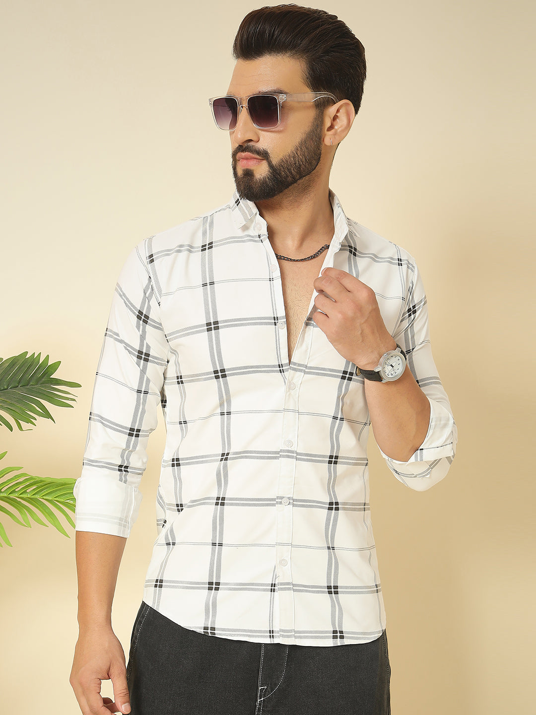 WHITE SQ CHECK SHIRT