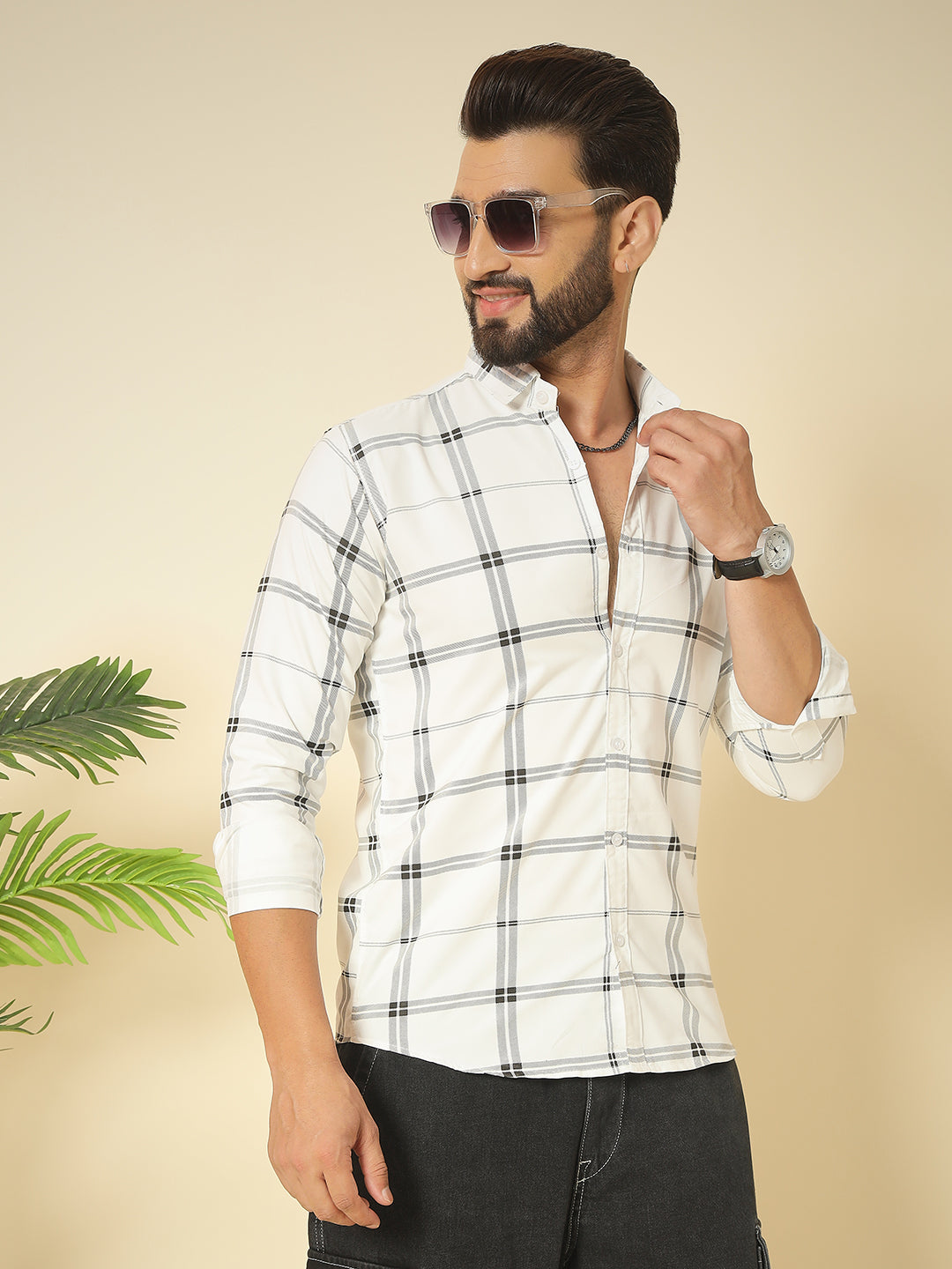 WHITE SQ CHECK SHIRT