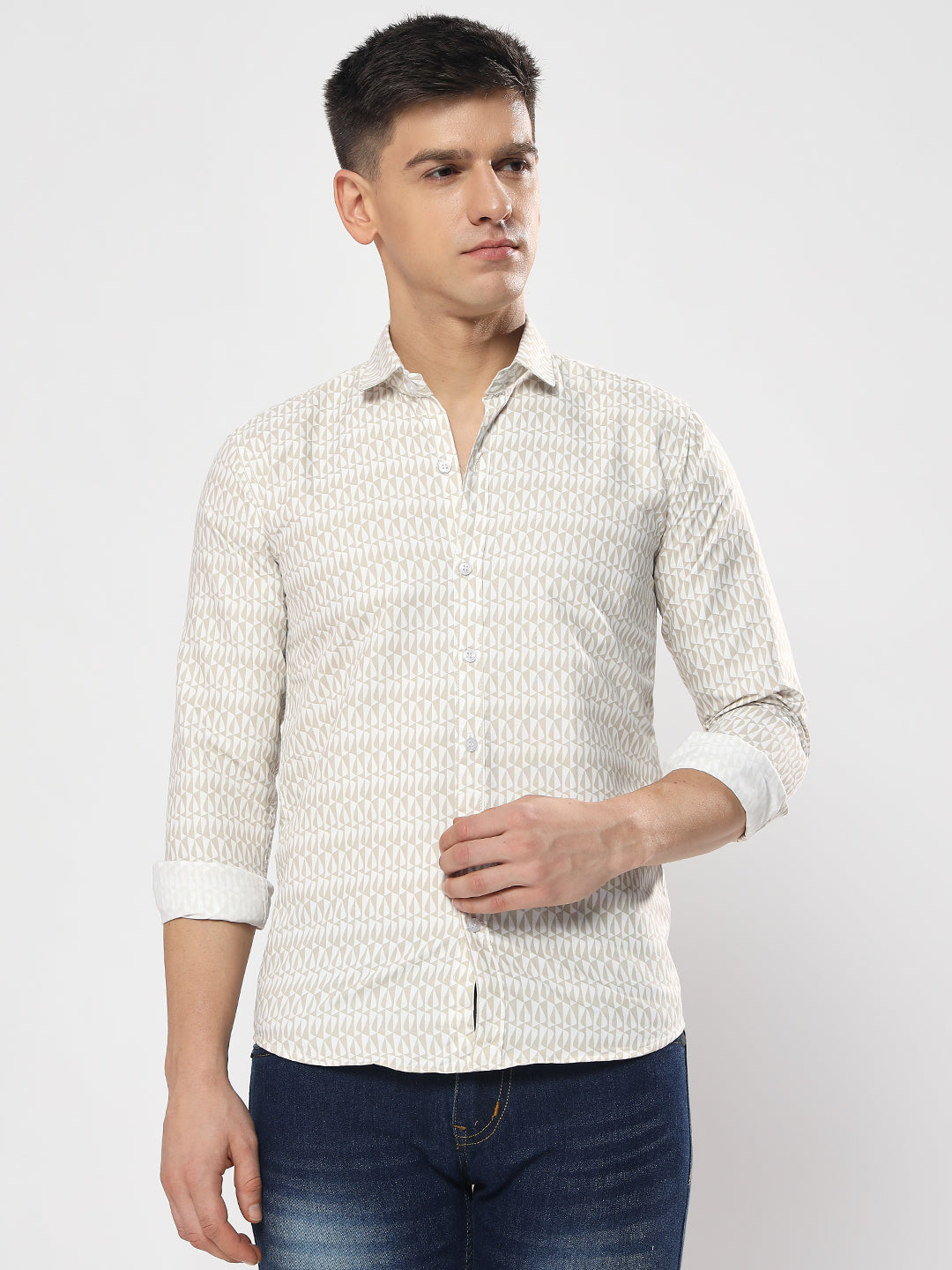 SEMI FORMAL BEIGE AND WHITE  SHIRT-YF-D02