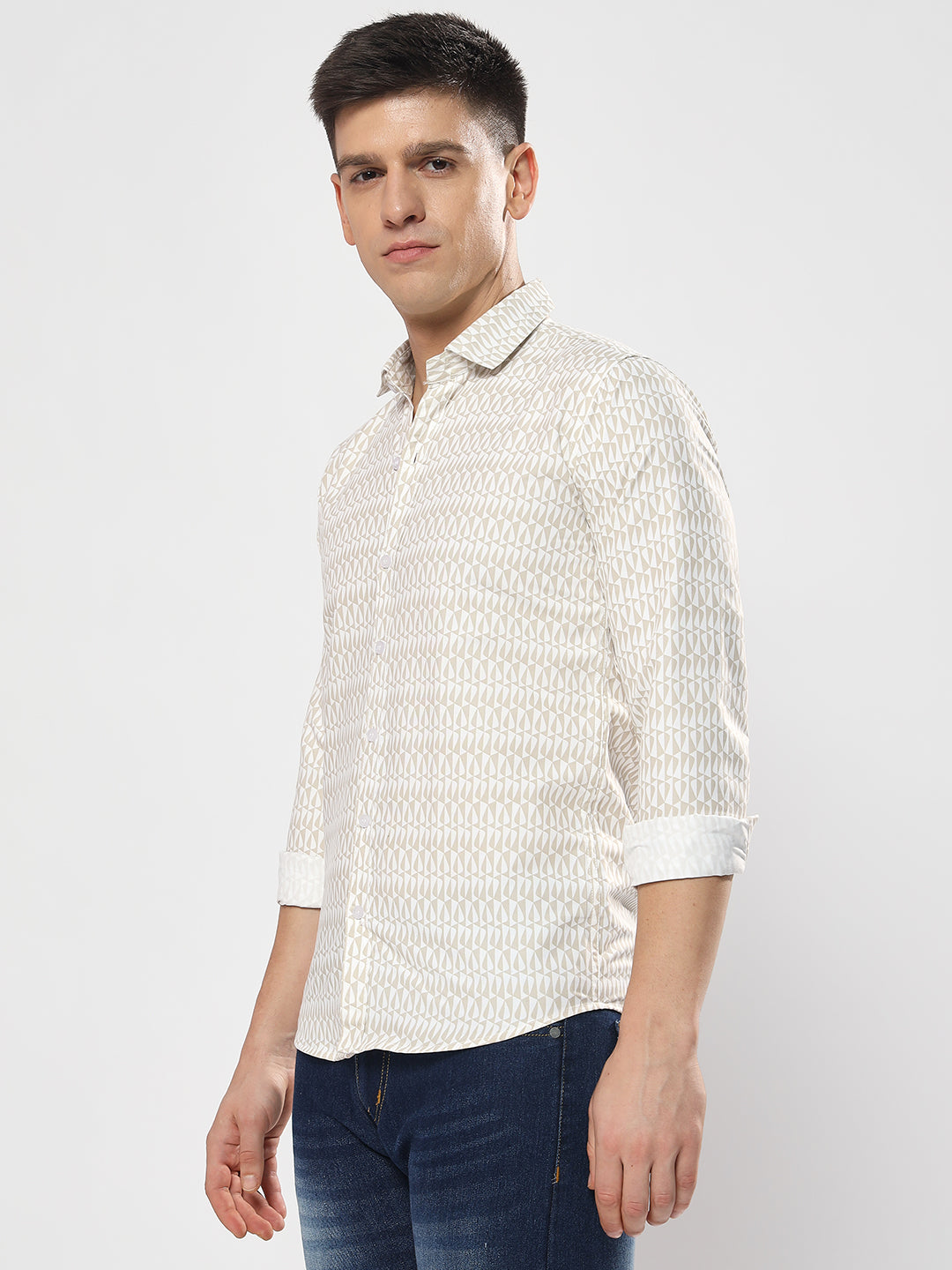 SEMI FORMAL BEIGE AND WHITE  SHIRT-YF-D02