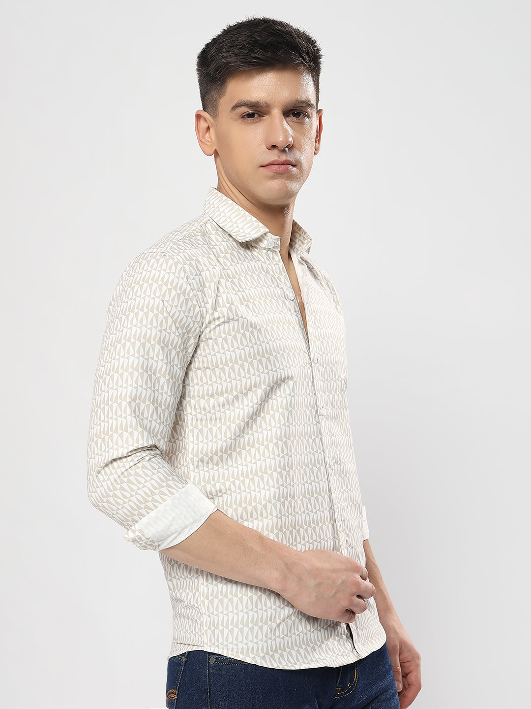 SEMI FORMAL BEIGE AND WHITE  SHIRT-YF-D02