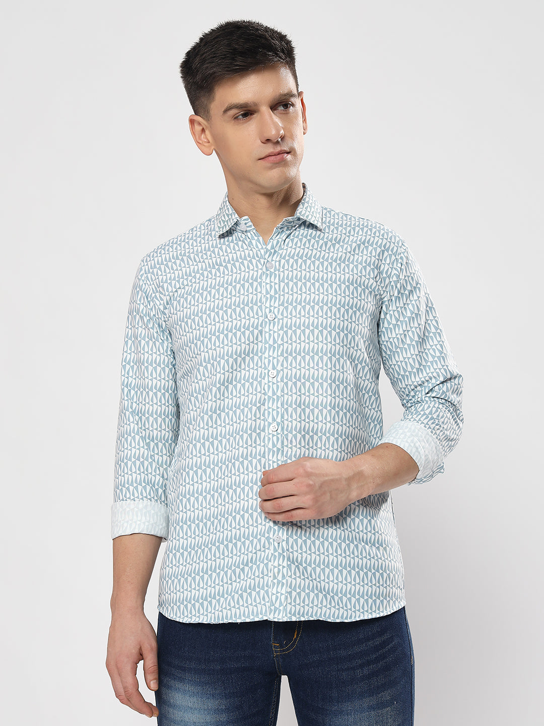 SEMI FORMAL LIGHT BLUE PRINTED SHIRT