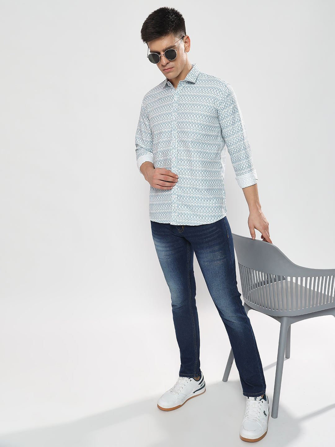 SEMI FORMAL LIGHT BLUE PRINTED SHIRT