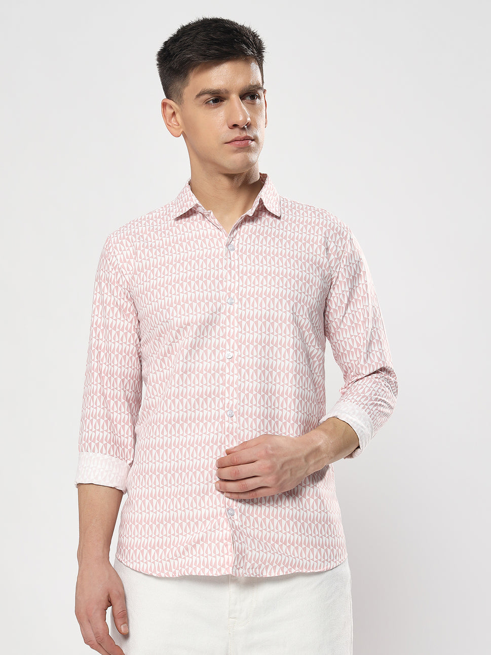 SEMI FORMAL LIGHT PINK PRINTED SHIRT