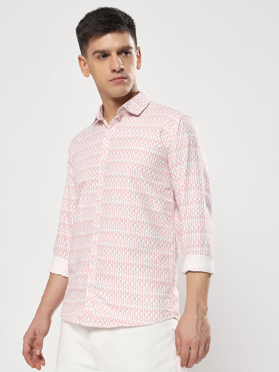 SEMI FORMAL LIGHT PINK PRINTED SHIRT