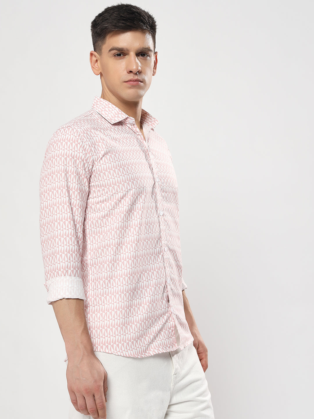 SEMI FORMAL LIGHT PINK PRINTED SHIRT