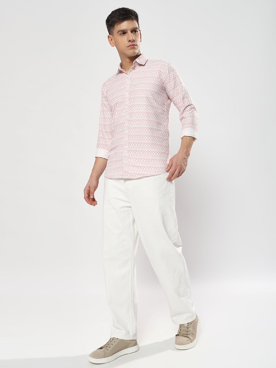 SEMI FORMAL LIGHT PINK PRINTED SHIRT