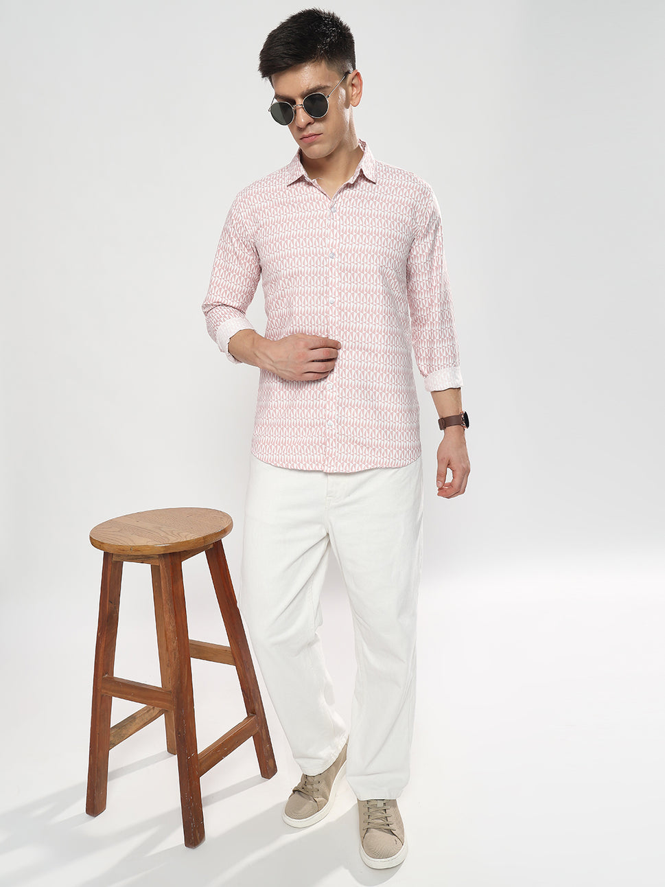 SEMI FORMAL LIGHT PINK PRINTED SHIRT