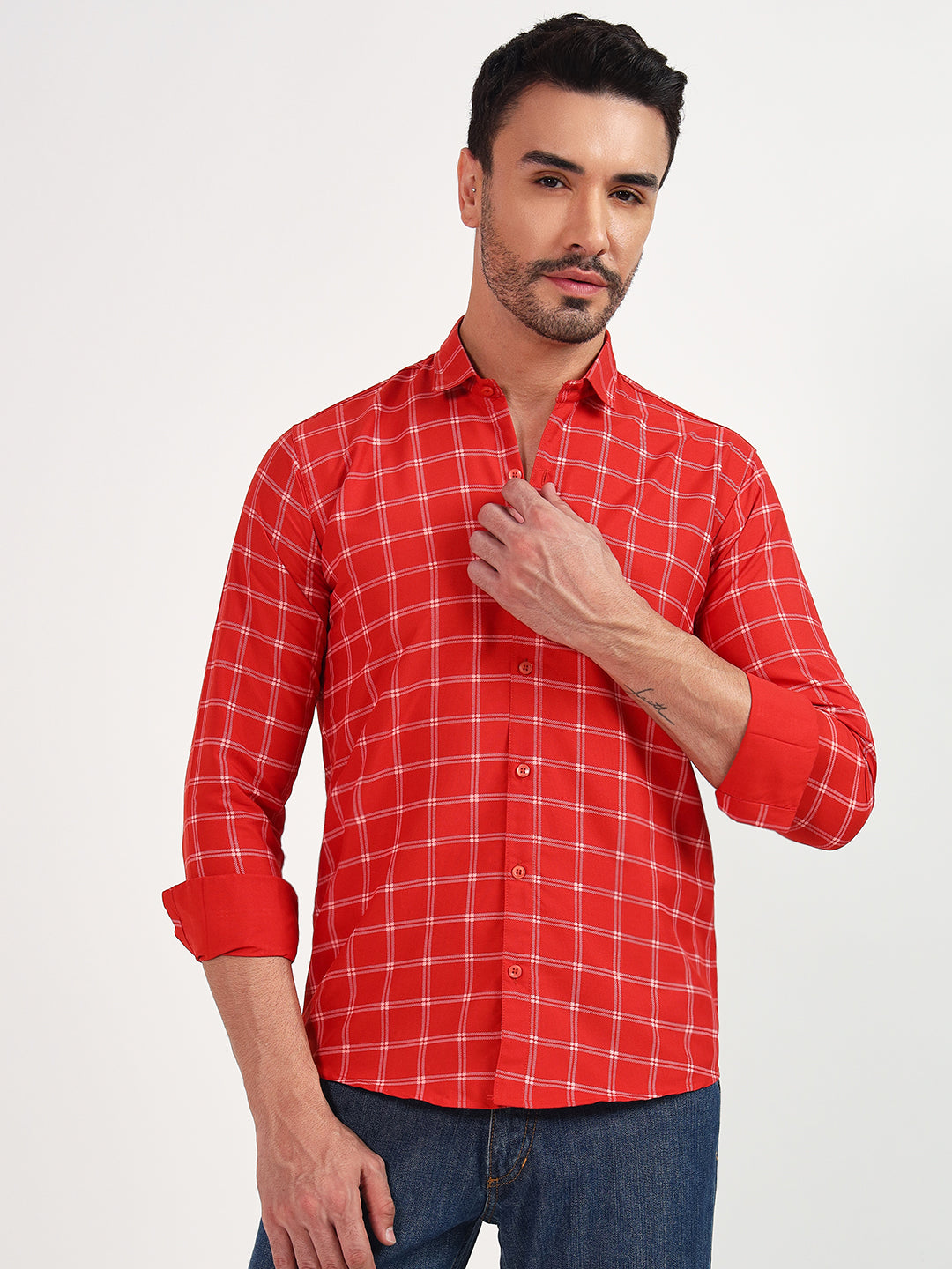 DARK-RED SMALL CHECK SHIRT