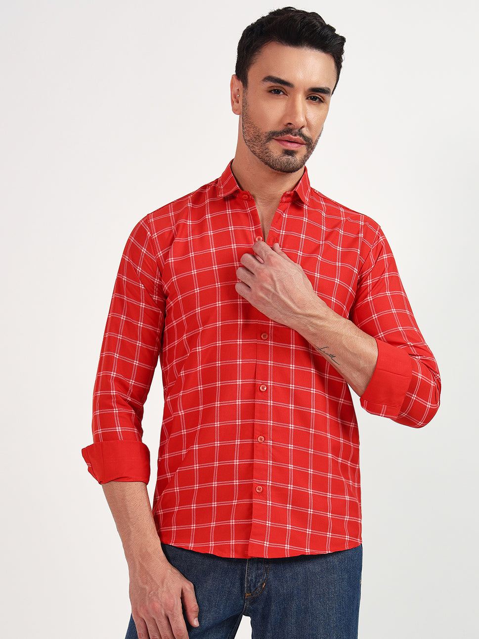 DARK-RED SMALL CHECK SHIRT