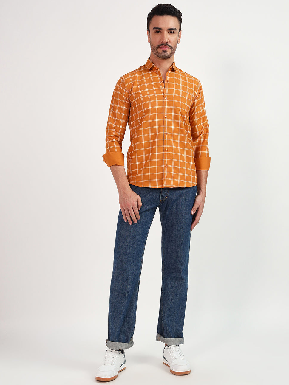 DARK-ORANGE SMALL CHECK SHIRT