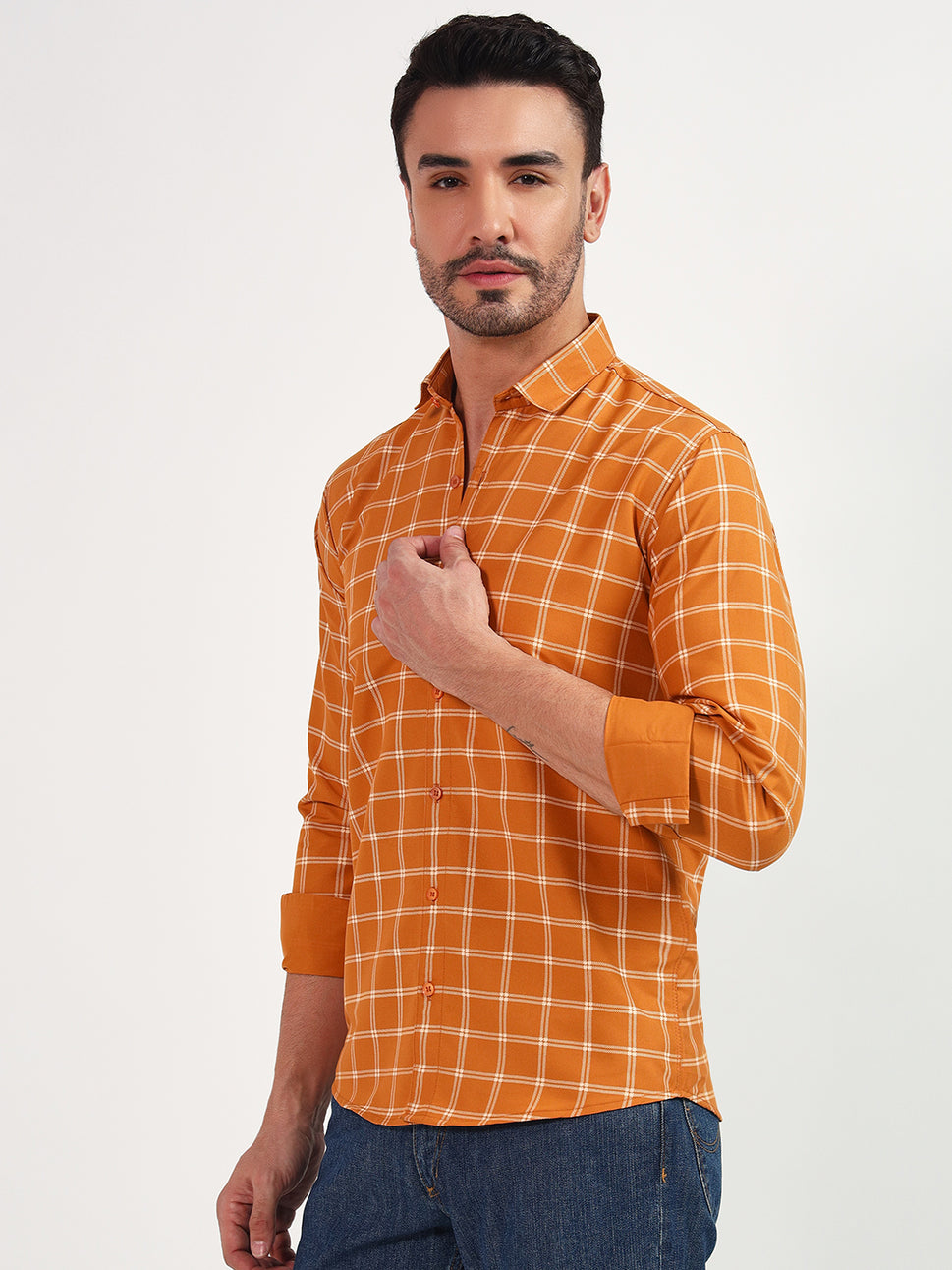 DARK-ORANGE SMALL CHECK SHIRT