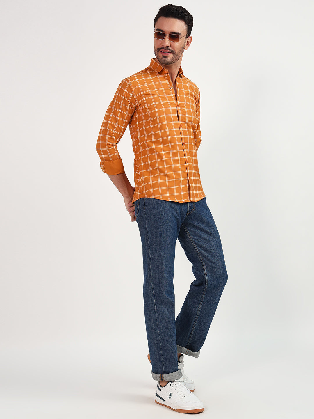 DARK-ORANGE SMALL CHECK SHIRT