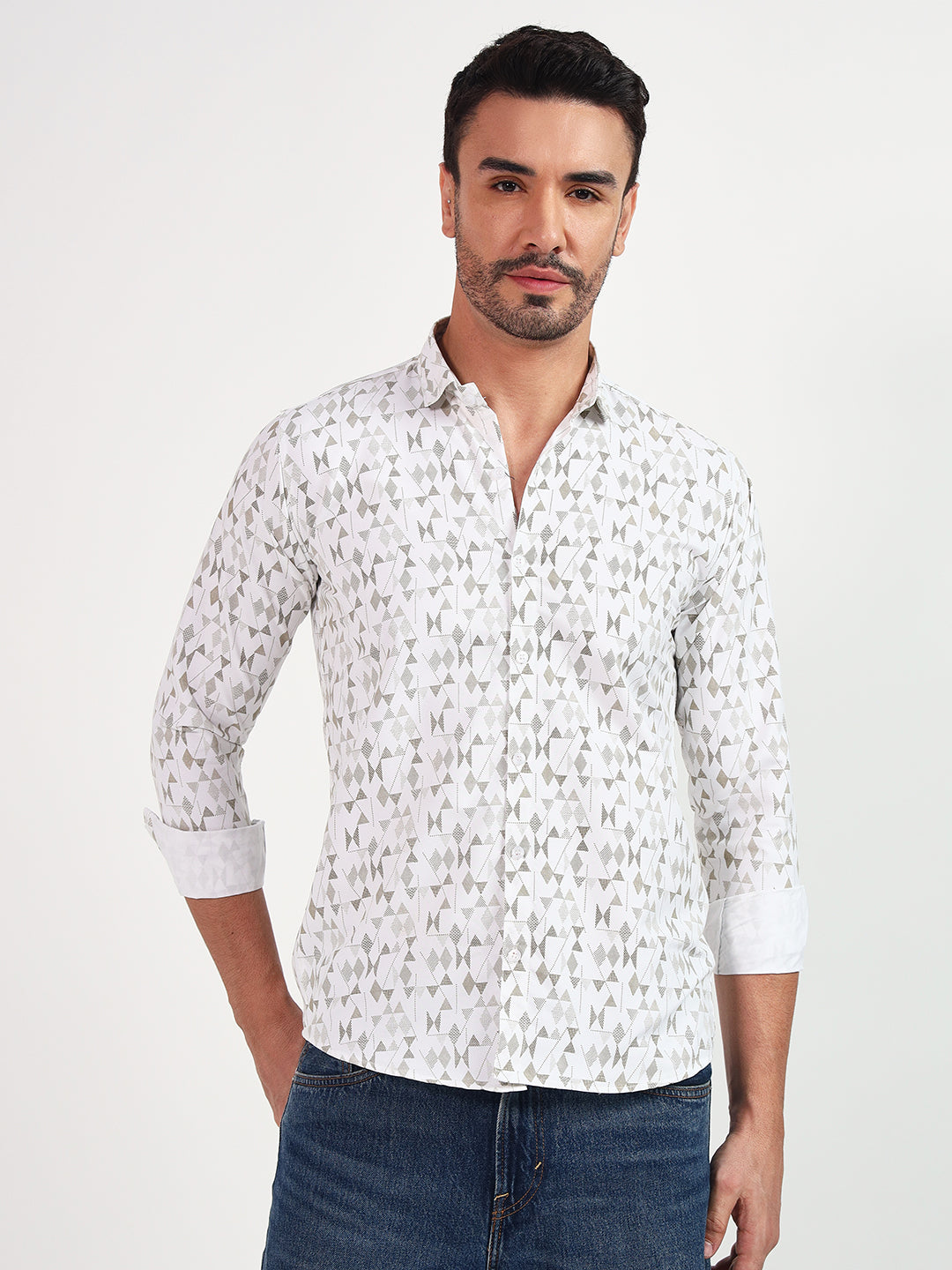 WHITE AND BLACK TEXTURED SHIRT