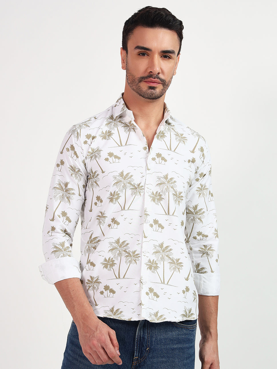 WHITE SHIRT WITH SAND COLOR TREE PRINT