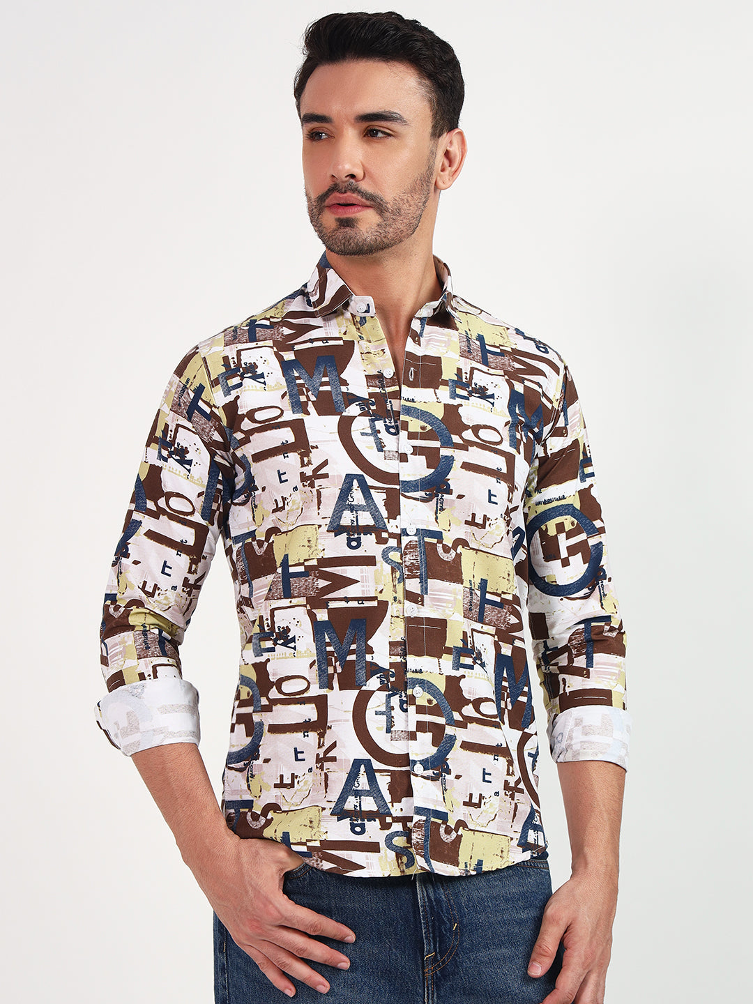 SPREAD COLLAR PRINTED CASUAL SHIRT