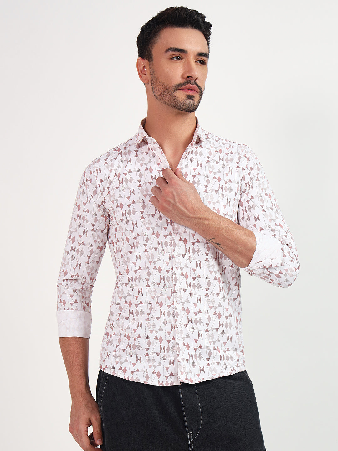 PRINTED FULL SLEEVES WHITE SHIRT