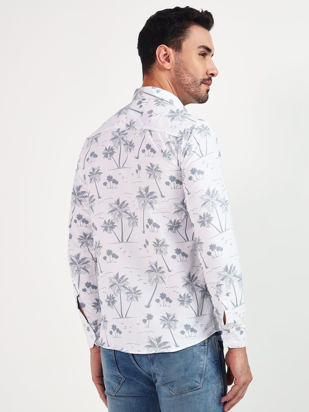 WHITE SHIRT WITH GREY PRINTED TREES