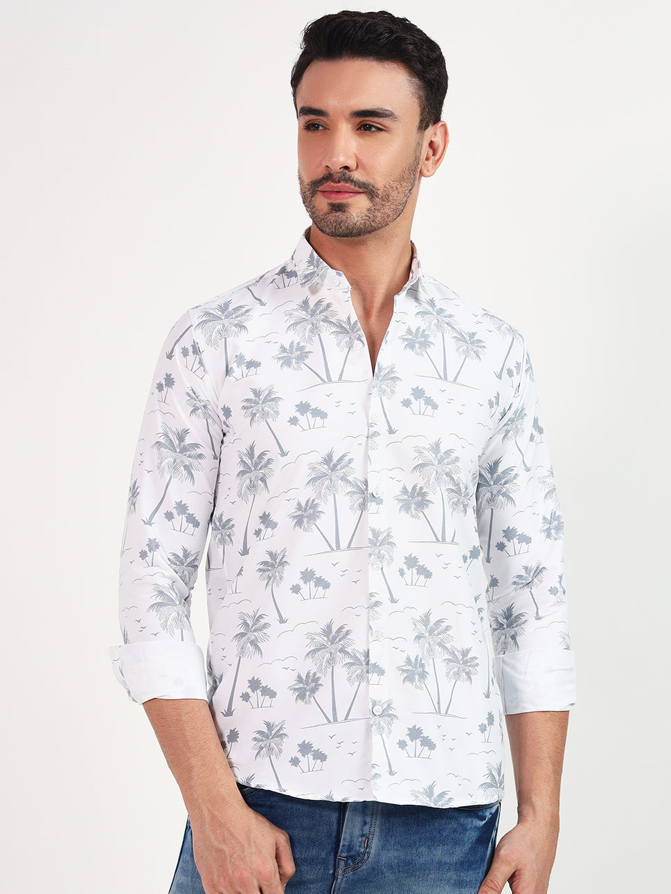 WHITE SHIRT WITH GREY PRINTED TREES