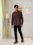 Switch Men’s Stylish Brown Embroidered Casual Shirt 3 image