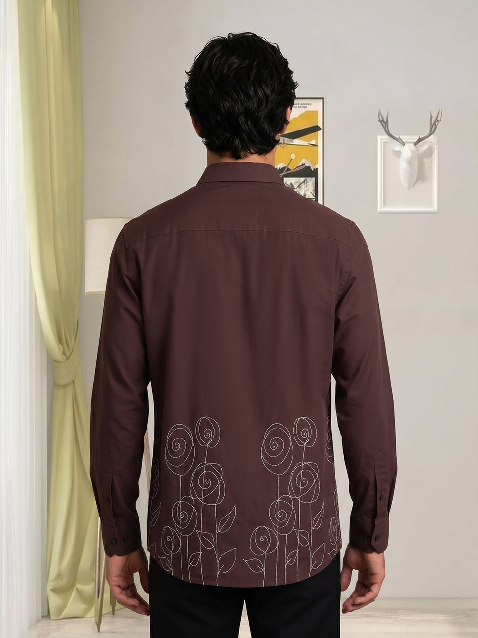 Men’s Stylish Brown Embroidered Casual Shirt