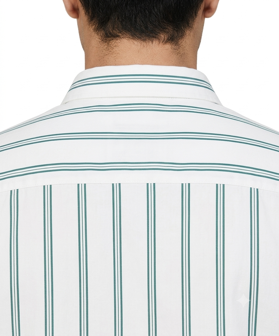 Men’s Stylish White & Green Striped Casual Shirt