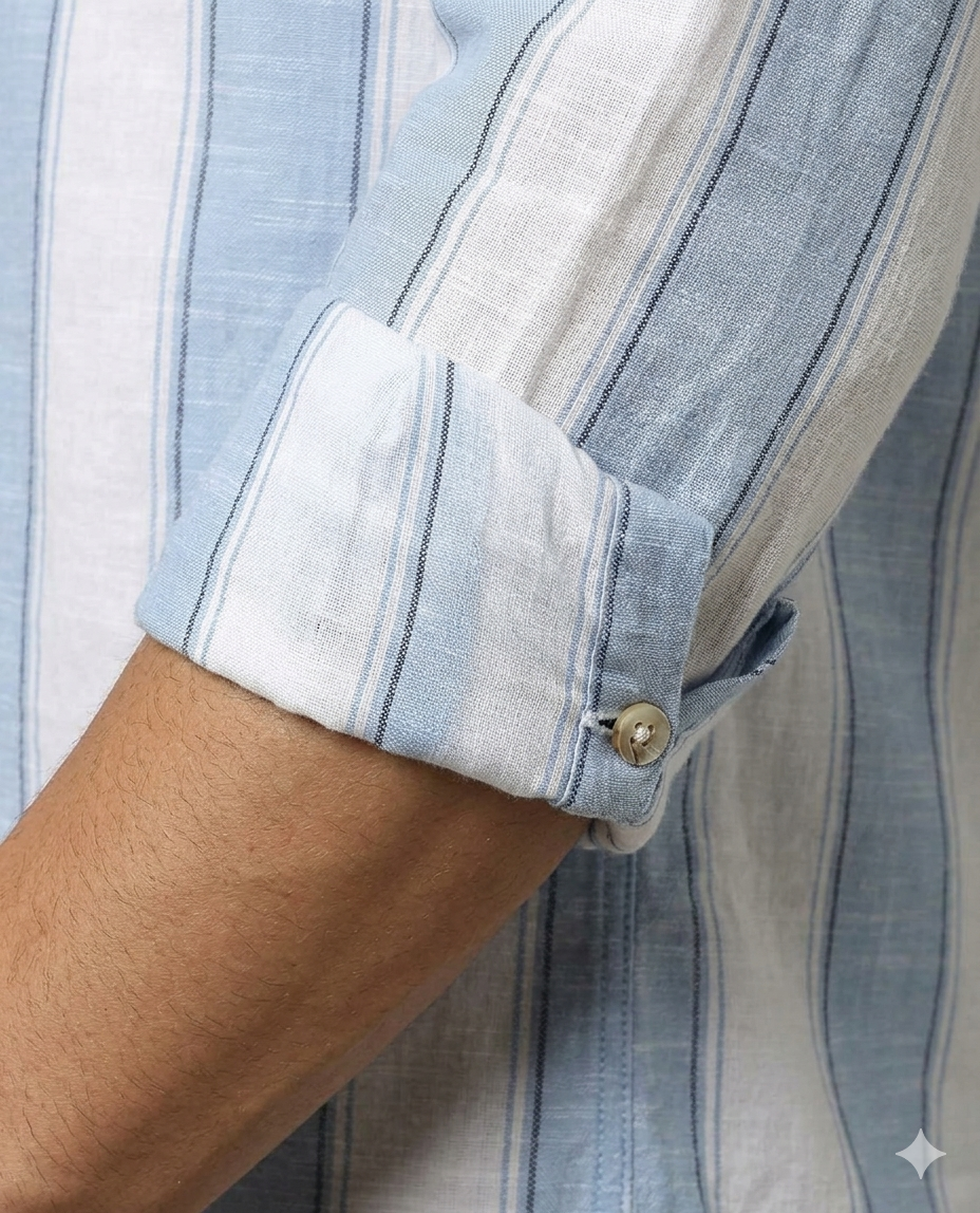 Men’s Stylish Light Blue Striped Cotton Blend Shirt
