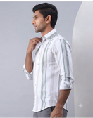 Switch Men’s Stylish White &amp; Green Striped Casual Shirt 3 image