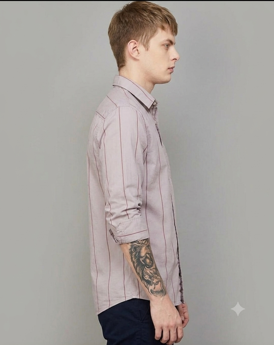 Men’s Stylish Light Pink Striped Casual Shirt