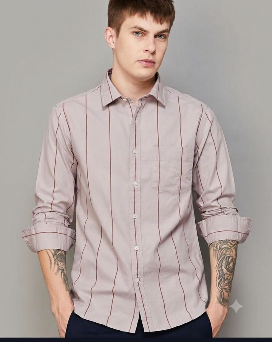 Men’s Stylish Light Pink Striped Casual Shirt