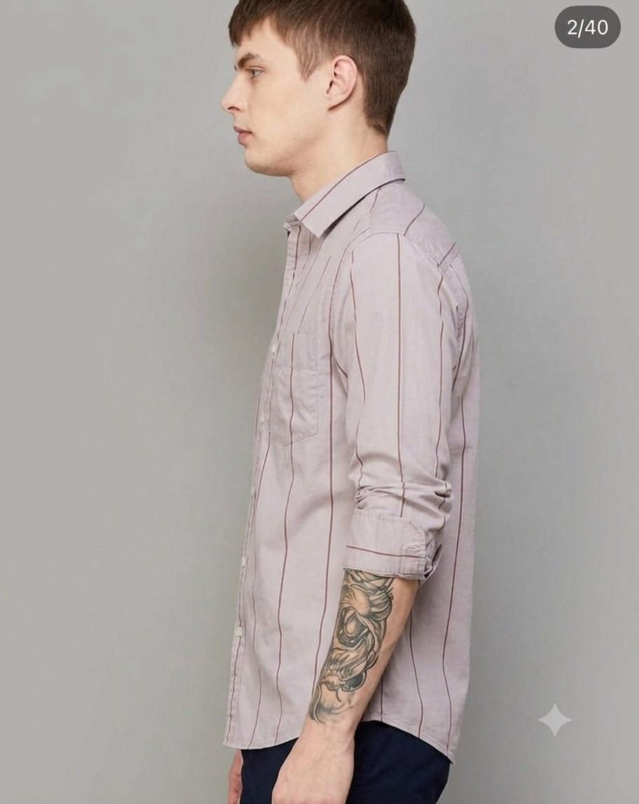 Men’s Stylish Light Pink Striped Casual Shirt