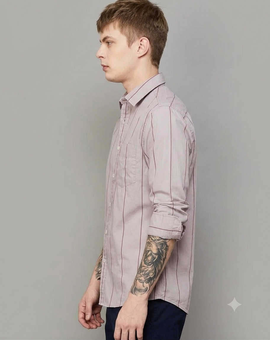 Men’s Stylish Light Pink Striped Casual Shirt