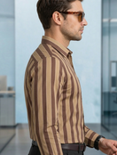 Switch Men’s Stylish Brown &amp; Beige Vertical Striped Casual Shirt 2 image