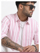 Switch Men’s Stylish Pink Striped Cotton Blend Shirt 3 image