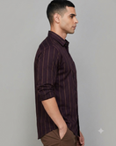 Switch Men’s Stylish Dark Brown Striped Casual Shirt 3 image