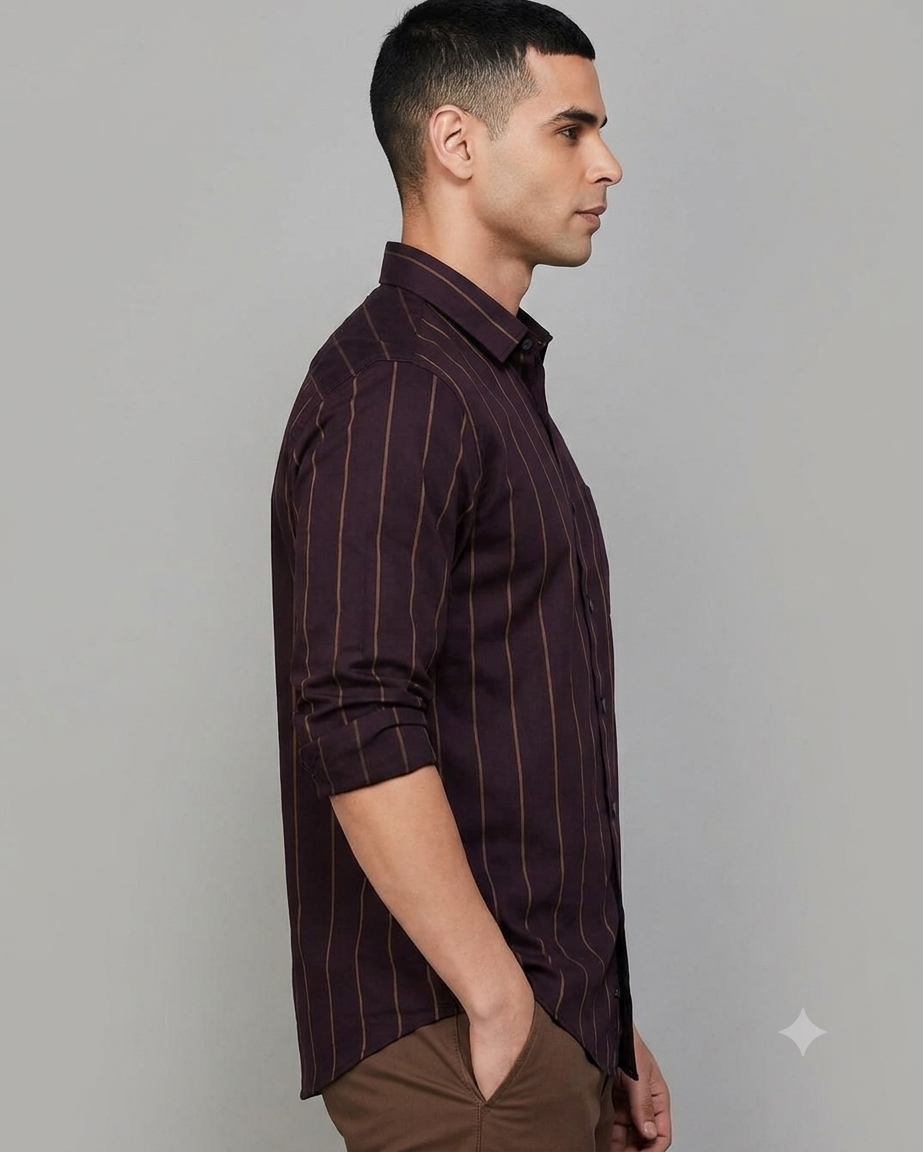 Men’s Stylish Dark Brown Striped Casual Shirt