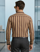 Switch Men’s Stylish Brown &amp; Beige Vertical Striped Casual Shirt 3 image